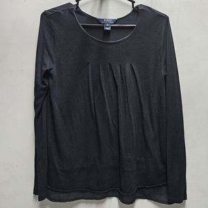 POLO Ralph Lauren black long sleeve pleated shirt top ~ womens XL